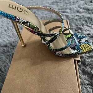 EGO Vibrant Snake Print Strappy Heels